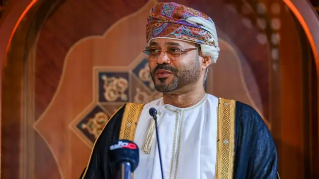 Omani Foreign Minister Badr al-Busaidi attends a news conference