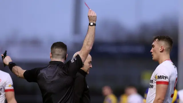 Conn Kilpatrick looks devastated as he is red carded by referee Martin McNally in last weekend's Division One opener against Roscommon at Healy Park