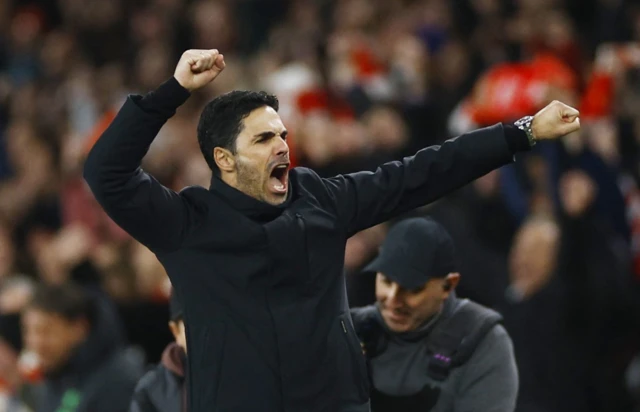 Mikel Arteta celebrates on the touchline