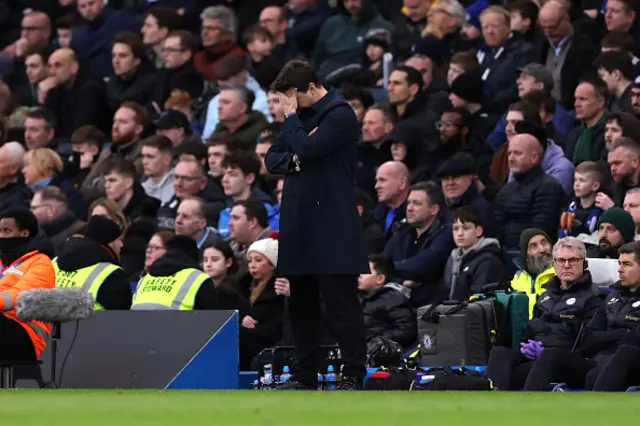 Mauricio Pochettino, Manager of Chelsea, reacts