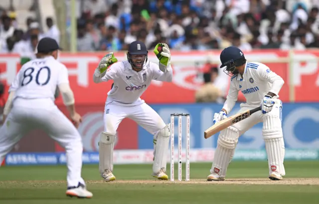 England's Ben Foakes catches India's Rajat Patidar