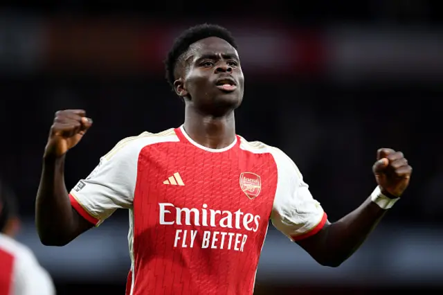 Bukayo Saka of Arsenal celebrates