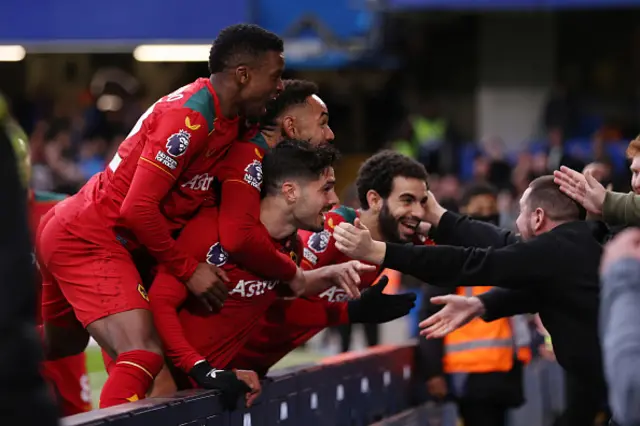 Matheus Cunha of Wolverhampton Wanderers celebrates with teammates