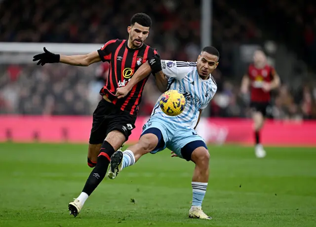 Dominic Solanke of AFC Bournemouth and Murillo