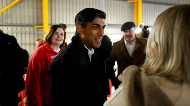 Prime Minister Rishi Sunak visits Air Ambulance Northern Ireland at their headquarters in Lisburn, Northern Ireland, February 4, 2024.