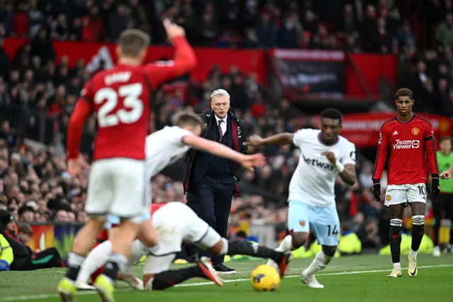 : David Moyes, Manager of West Ham United, looks on