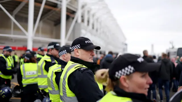 Police outside the Riverside Stadium