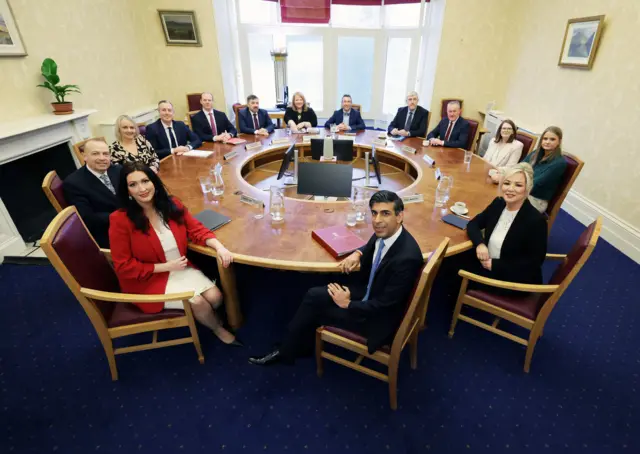 Sunak tells executive ministers they can restore people’s faith in politics as “a force for good”.  “I absolutely believe that you will be able to do that,” he adds.  “To make sure we can demonstrate that power-sharing works and in doing demonstrate that politics can change people’s lives.”