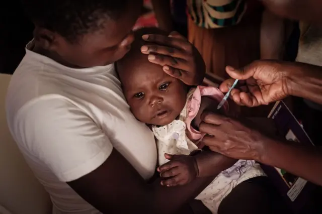 A child receiving the vaccine in Kenya.