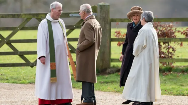 King Charles III and Queen Camilla leave after attending a Sunday church service at St Mary Magdalene Church in Sandringham, Norfolk. Picture date: Sunday February 4, 2024.