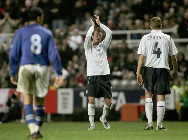 David Beckham playing for England against Azerbaijan in 2005