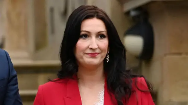 Northern Ireland's deputy First Minister Emma Little-Pengelly seen in a red blazer