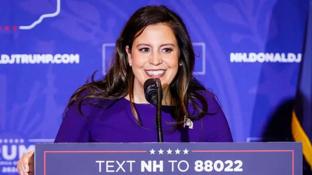 Elise Stefanik speaks at a Trump rally in New Hampshire