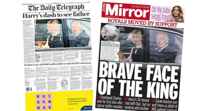 Daily Telegraph and the Mirror front pages