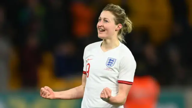 Ellen White in an England kit celebrating