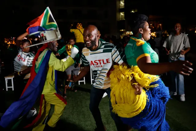 Fans go crazy celebrating the SOuth Africa equaliser.