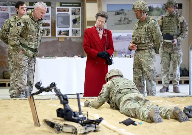 Princess Anne watches a military training exercise