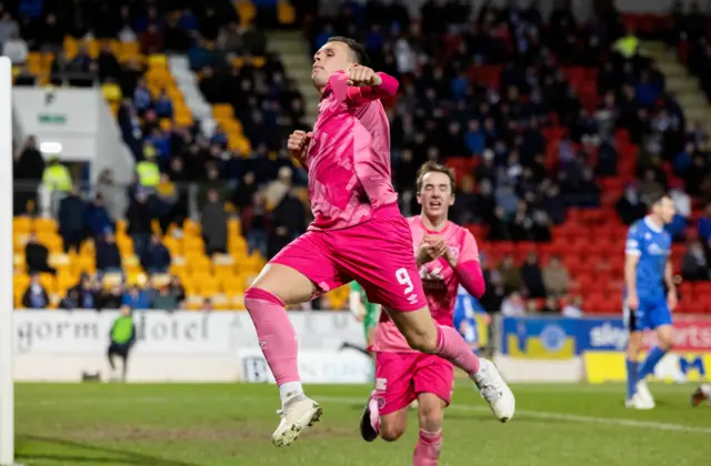 Lawrence Shankland celebrates putting Hearts 1-0 up against St Johnstone