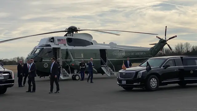 President Biden disembarks his Marine One helicopter