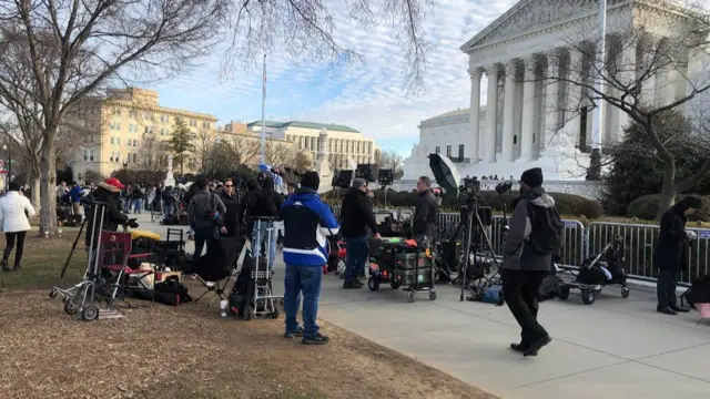 The scene outside court