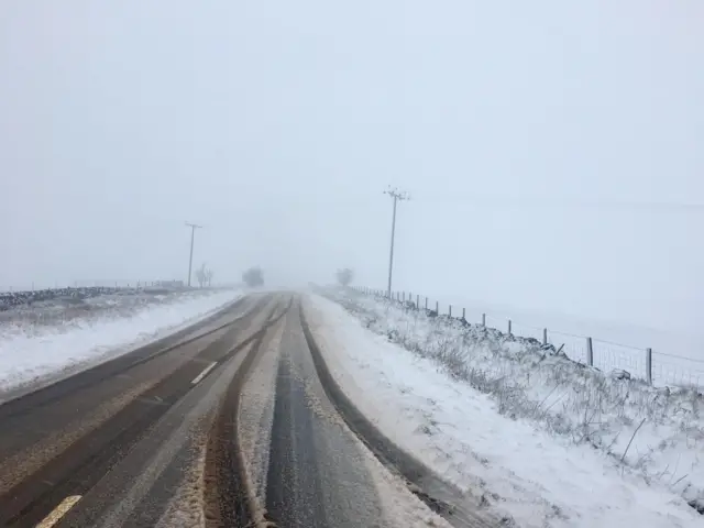 A road in Upper Hulme, Staffordshire, where snow has turned to slush