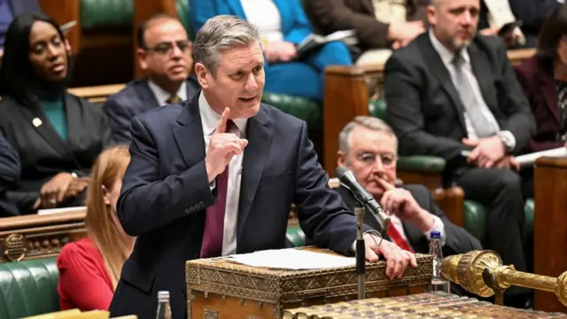 Starmer gestures as he speaks during Prime Minister's Questions