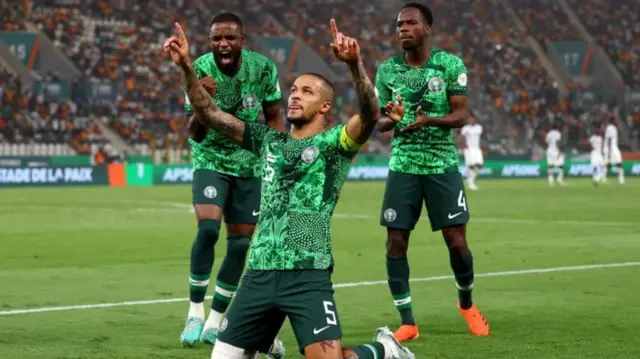 William Troost-Ekong (centre) had scored the winner when Nigeria beat South Africa in the quarter-finals at the 2019 Afcon finals in Egypt