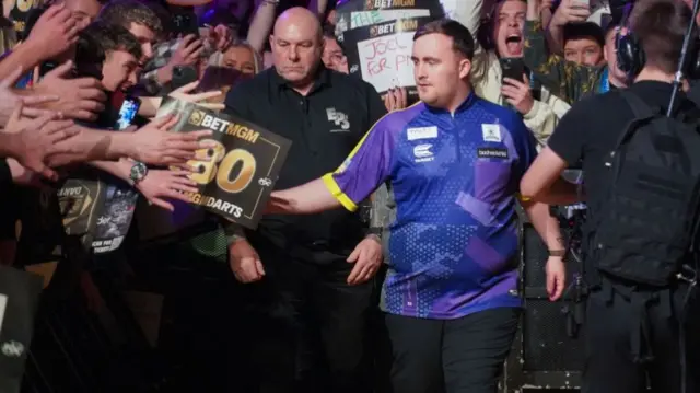 Luke Littler at opening night of Premier League Darts 2024 in Cardiff