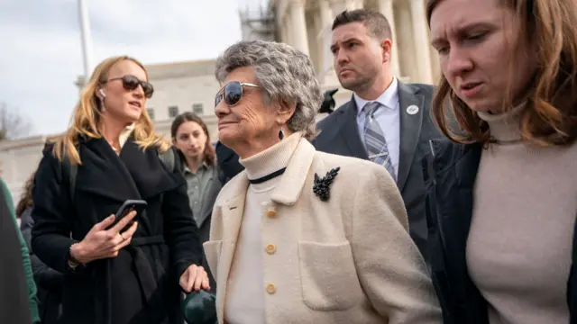 Norma Anderson, lead plaintiff in the lawsuit seeking to disqualify Donald Trump from office, departs a press conference following oral arguments in Trump v Anderson at the Supreme Court in Washington, DC, USA, 08 February 2024. The US Supreme Court justices heard oral arguments in former President Donald Trump's case against the Colorado decision that disqualified him from appearing on the state's ballot on the grounds of his role in the January 6 attacks on the US Capitol in efforts to overturn the 2020 presidential election.