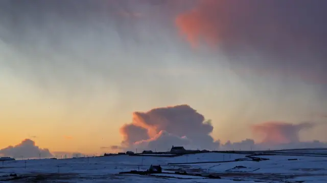 Snow covered hills in Sumburgh on Shetland