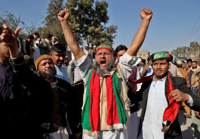 Supporters of former PM Imran Khan's party PTI in Peshawar