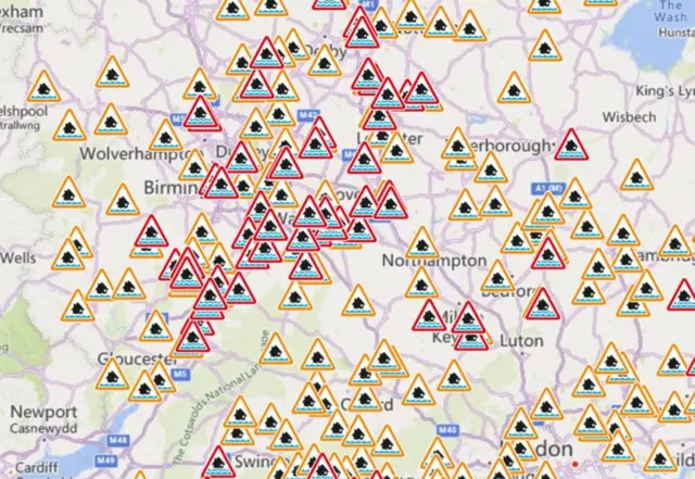 Map of flood warnings