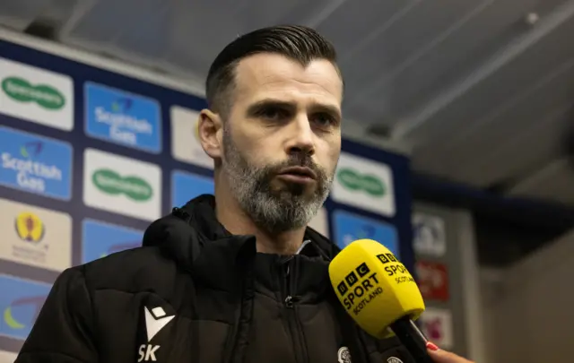 Motherwell Manager Stuart Kettlewell is interviewed by BBC during a Scottish Gas Scottish Cup fifth round match between Greenock Morton and Motherwell at Cappielow Park