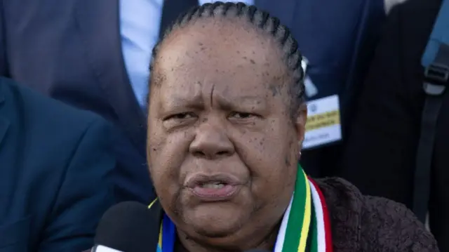 South African Foreign Minister Naledi Pandor addresses the media after the International Court of Justice (ICJ) delivered an order on South Africa's genocide case against Israel on January 26, 2024 in The Hague, Netherlands.