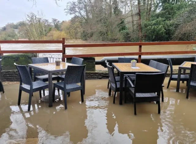 Flooding at a pub in Warwick