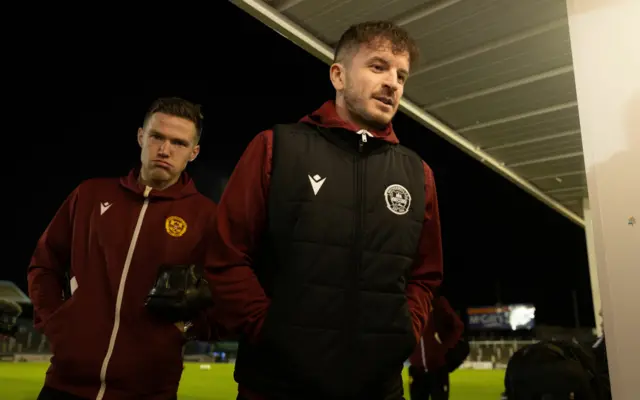 Motherwell's Blair Spittal and Andy Halliday during a Scottish Gas Scottish Cup fifth round match between Greenock Morton and Motherwell at Cappielow Park