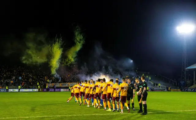 Motherwell and Greenock Morton players shake hands during a Scottish Gas Scottish Cup fifth round match between Greenock Morton and Motherwell at Cappielow Park