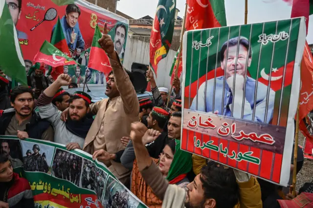 PTI supporters demanding Imran Khan's release at a protest in January