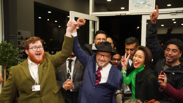 George Galloway holds a rally at his Rochdale Headquarters