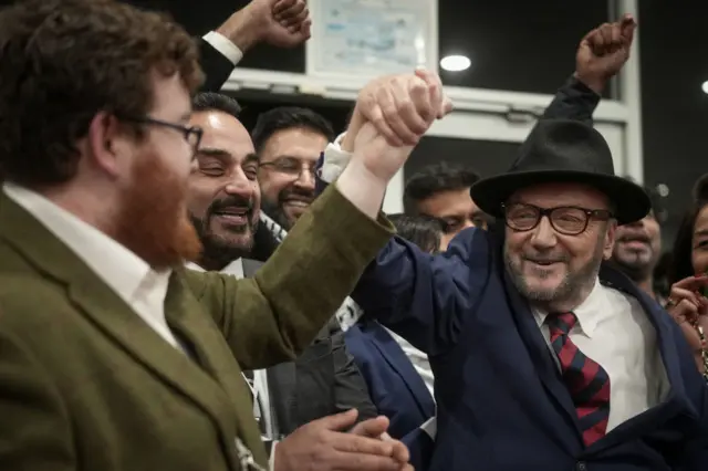 George Galloway celebrating with supporters