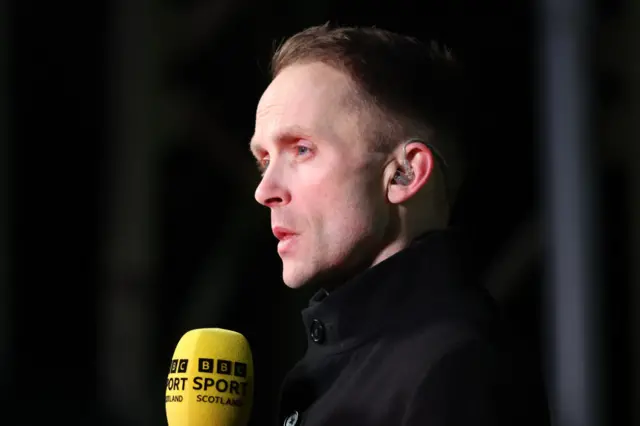 BBC Sport Scotland Present Jonathan Sutherland during a cinch Championship match between Arbroath and Raith Rovers at Gayfield Park, on March 01, 2024, in Arbroath, Scotland.