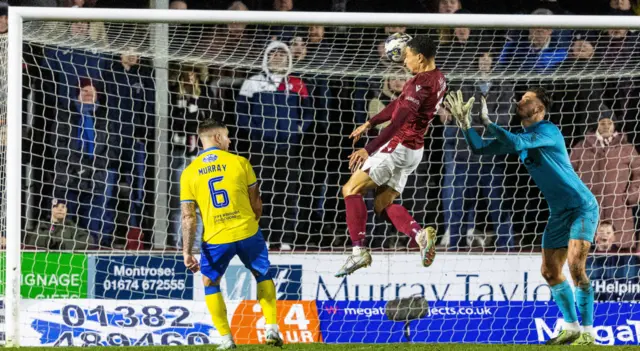 Arbroath's Leighton McIntosh scores to make it 2-2 during a cinch Championship match between Arbroath and Raith Rovers at Gayfield Park, on March 01, 2024, in Arbroath, Scotland.