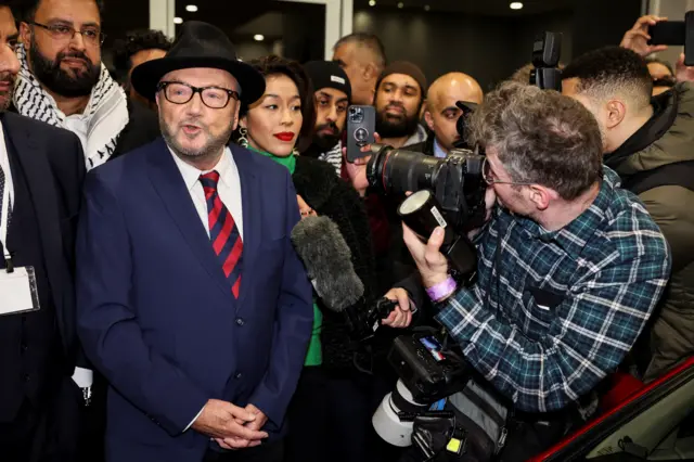 George Galloway speaks to the media after winning the Rochdale by-election