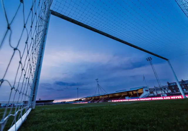 A general vew of Gayfield Park during a cinch Championship match between Arbroath and Raith Rovers at Gayfield Park, on March 01, 2024, in Arbroath, Scotland.