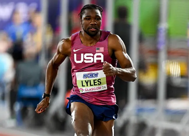 Noah Lyles of USA competes in his heat of the Men's 60m