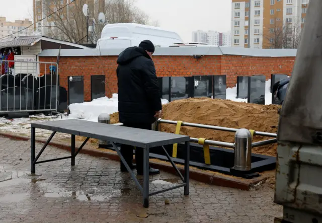 A grave where Alexei Navalny is believed to be buried at the Borisovskyoe cemetery in Moscow