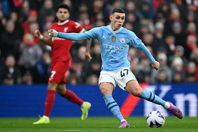 Phil Foden shoots but fails to score