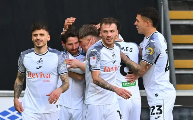 Swansea's Joe Allen celebrates a goal