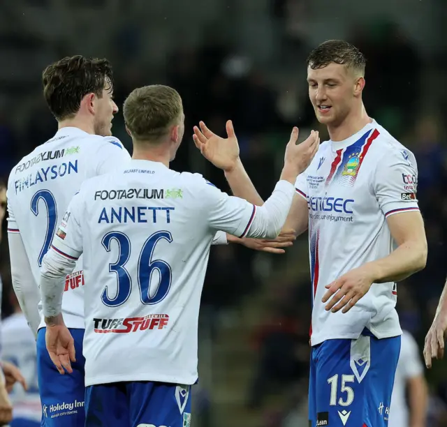 Ben Hall celebrates scoring Linfield's opener against Portadown