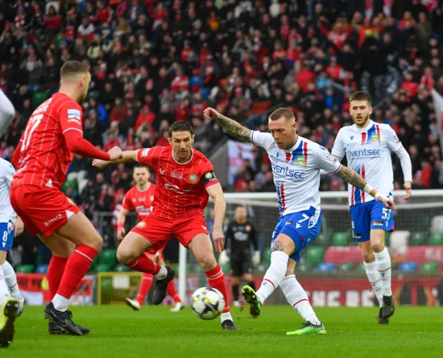 Linfield's Kirk Millar in posession against Portadown in this afternoon's final